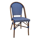 Marina Outdoor Aluminum Chair with Walnut Frame and Blue/White Synthetic Rattan