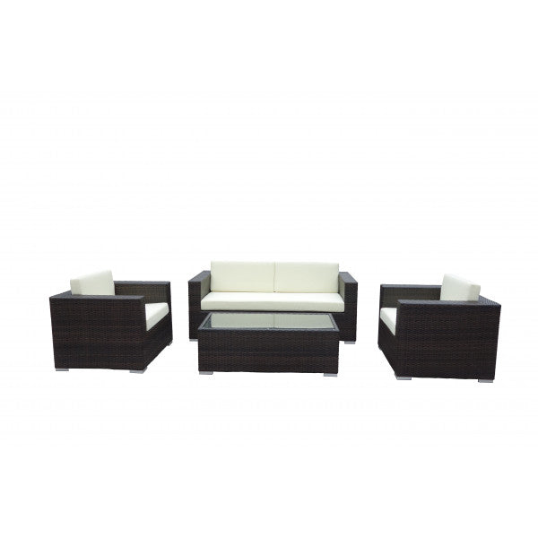 Monterey Outdoor Espresso Wicker Furniture Set with Rust Free Aluminum Frame and White Cushions