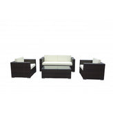 Monterey Outdoor Espresso Wicker Furniture Set with Rust Free Aluminum Frame and White Cushions