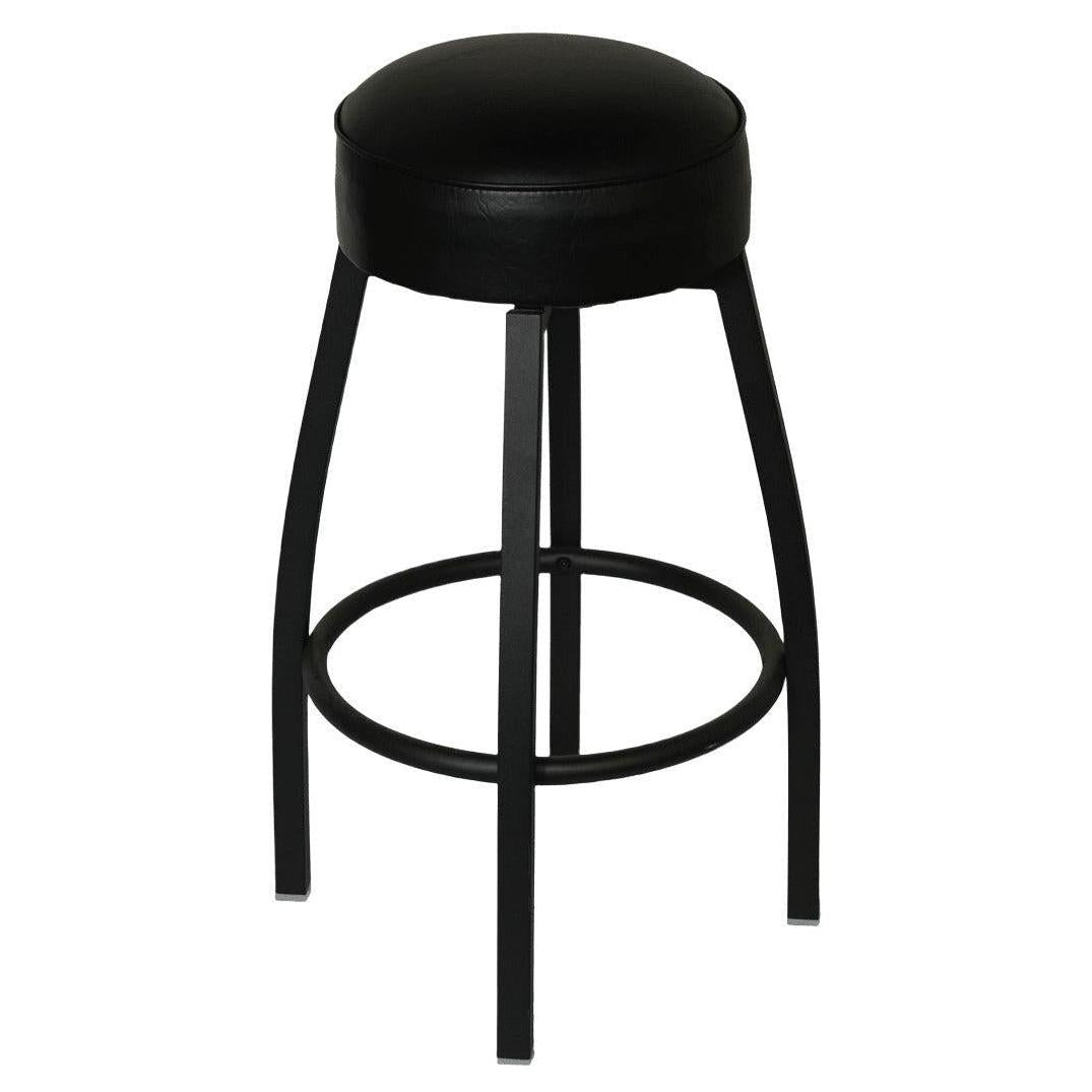 Backless Swivel Bar Stool in Black Finish and Black Padded Vinyl Seat