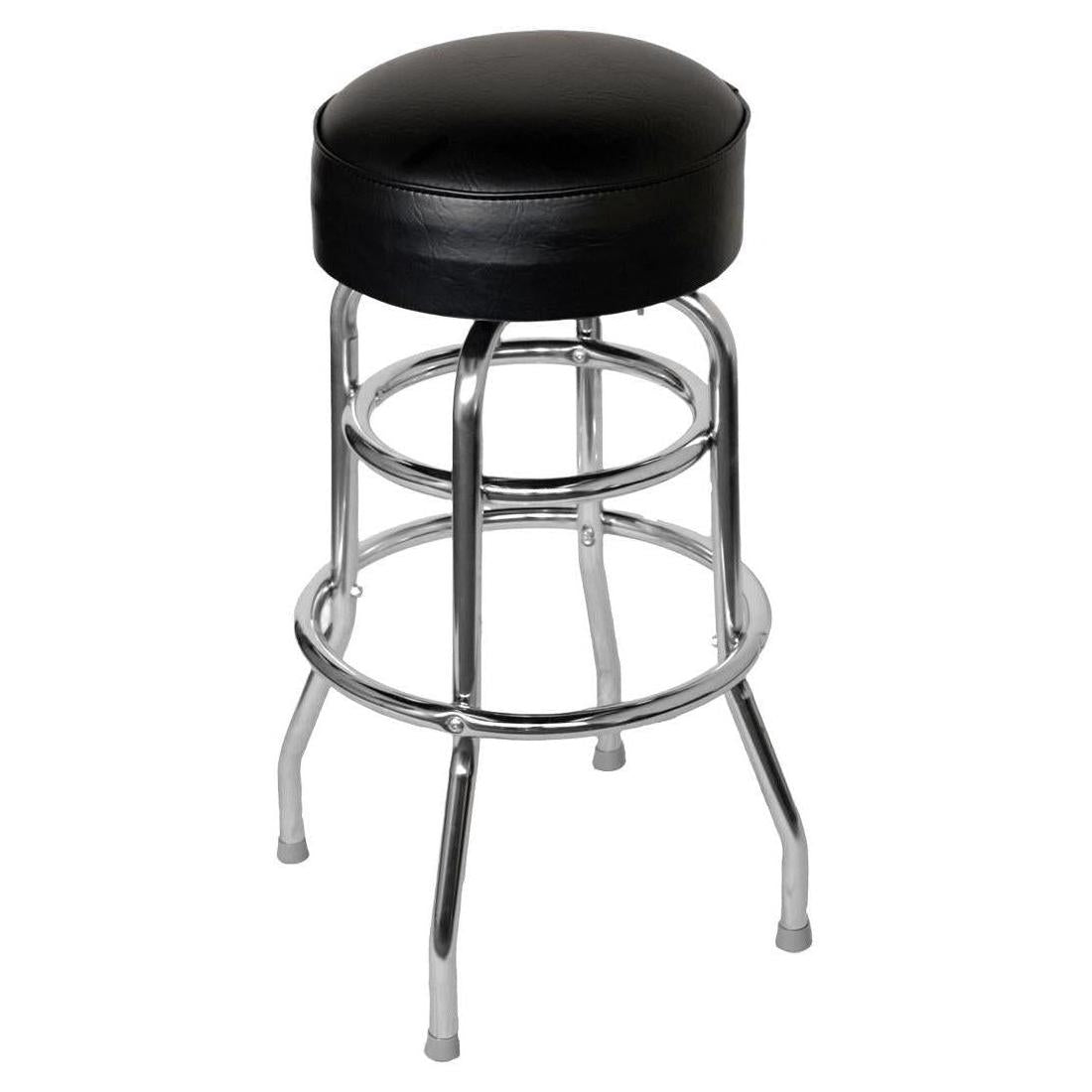 Chrome Bar Stool with a Double Ring Frame and Black Vinyl Padded Seat19c441fee07697ef21