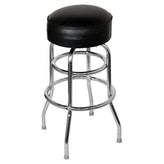 Chrome Bar Stool with a Double Ring Frame and Black Vinyl Padded Seat19c441fee07697ef21