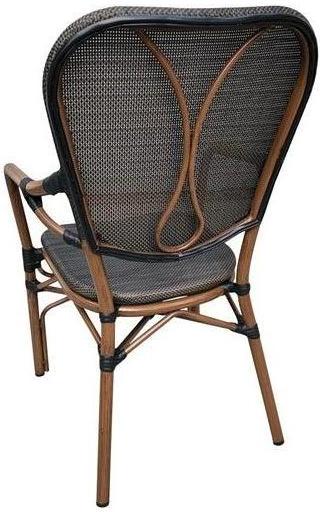 Outdoor Brown Aluminum Arm Chair with Black Poly Woven Seat and Back