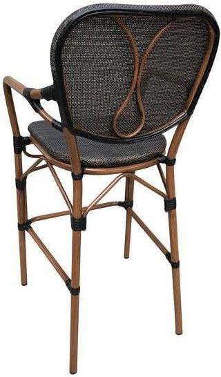Outdoor Brown Aluminum Bar Stool with Black Poly Woven Seat and Back