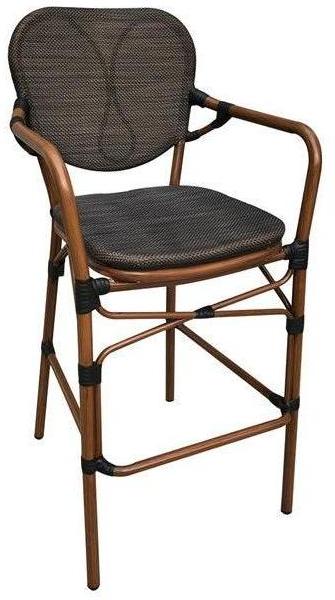 Outdoor Brown Aluminum Bar Stool with Black Poly Woven Seat and Back
