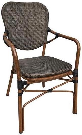 Outdoor Brown Aluminum Arm Chair with Black Poly Woven Seat and Back