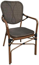 Outdoor Brown Aluminum Arm Chair with Black Poly Woven Seat and Back