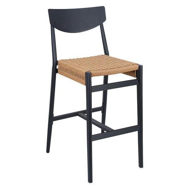 Marin Outdoor Black Aluminum Bar Stool with Woven Terylene Seat