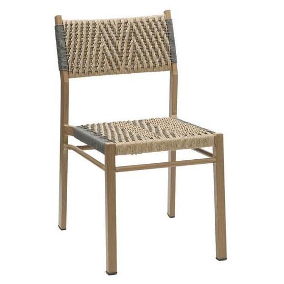Palma Wood-Look Aluminum Dining Chair with Two-Tone Woven Terylene Seat and Back