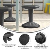 Carter Adjustable Height Kids Flexible Active Stool for Classroom and Home with Non-Skid Bottom in Gray, 14" - 18" Seat Height