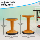 Carter Adjustable Height Kids Flexible Active Stool for Classroom and Home with Non-Skid Bottom in Orange, 14" - 18" Seat Height