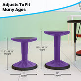 Carter Adjustable Height Kids Flexible Active Stool for Classroom and Home with Non-Skid Bottom in Purple, 14" - 18" Seat Height