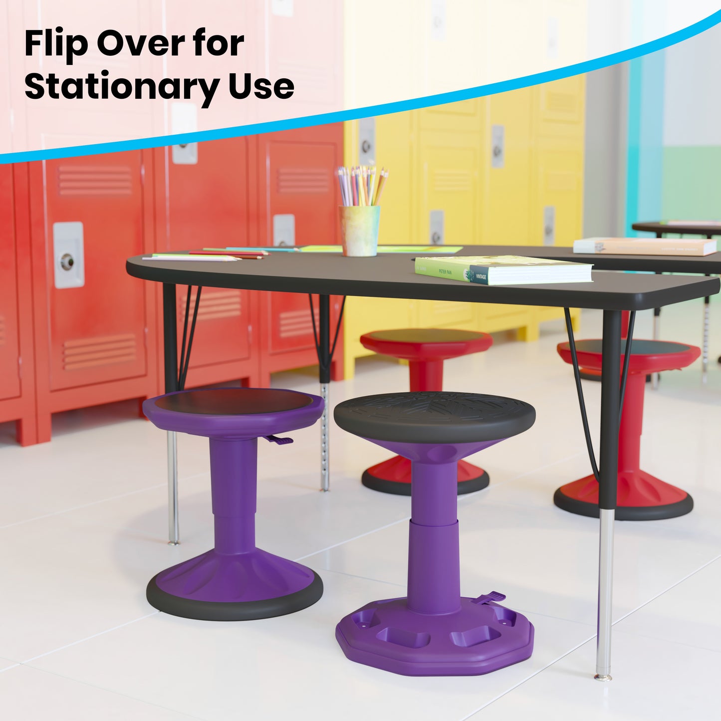 Carter Adjustable Height Kids Flexible Active Stool for Classroom and Home with Non-Skid Bottom in Purple, 14" - 18" Seat Height