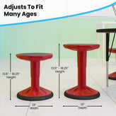 Carter Adjustable Height Kids Flexible Active Stool for Classroom and Home with Non-Skid Bottom in Red, 14" - 18" Seat Height
