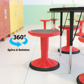 Carter Adjustable Height Kids Flexible Active Stool for Classroom and Home with Non-Skid Bottom in Red, 14" - 18" Seat Height
