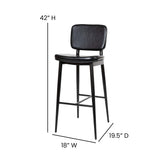 Kenzie Commercial Grade Mid-Back Barstools - Black LeatherSoft Upholstery - Black Iron Frame with Integrated Footrest - Set of 2
