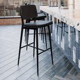 Kenzie Commercial Grade Mid-Back Barstools - Black LeatherSoft Upholstery - Black Iron Frame with Integrated Footrest - Set of 2