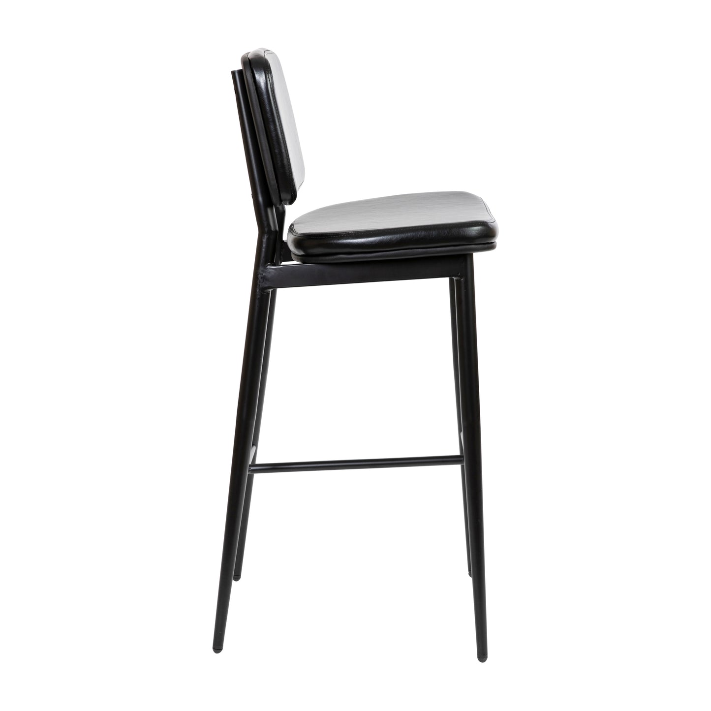 Kenzie Commercial Grade Mid-Back Barstools - Black LeatherSoft Upholstery - Black Iron Frame with Integrated Footrest - Set of 2