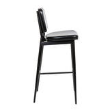 Kenzie Commercial Grade Mid-Back Barstools - Black LeatherSoft Upholstery - Black Iron Frame with Integrated Footrest - Set of 2