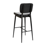 Kenzie Commercial Grade Mid-Back Barstools - Black LeatherSoft Upholstery - Black Iron Frame with Integrated Footrest - Set of 2