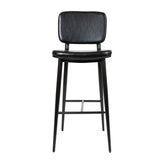 Kenzie Commercial Grade Mid-Back Barstools - Black LeatherSoft Upholstery - Black Iron Frame with Integrated Footrest - Set of 2