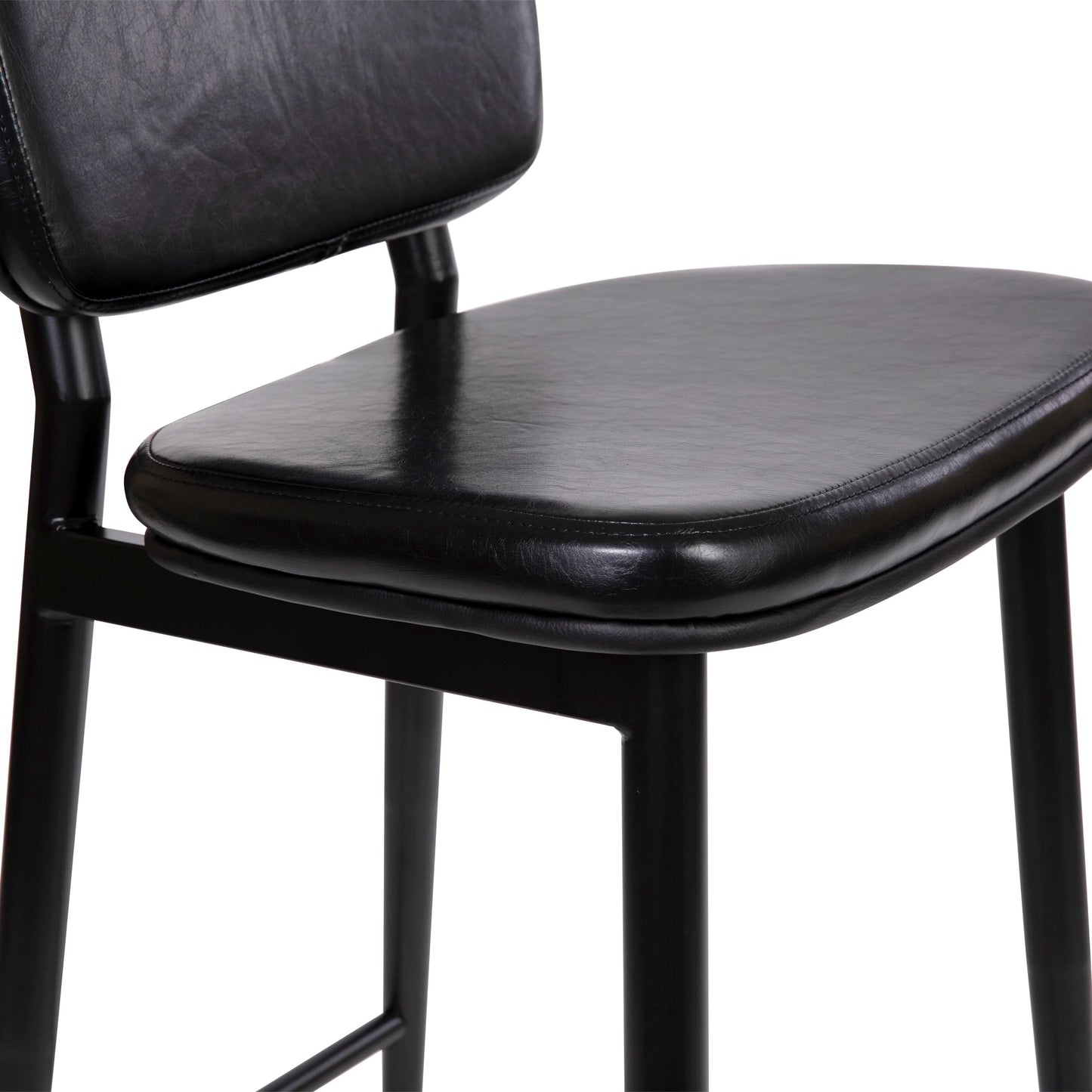 Kenzie Commercial Grade Mid-Back Barstools - Black LeatherSoft Upholstery - Black Iron Frame with Integrated Footrest - Set of 2