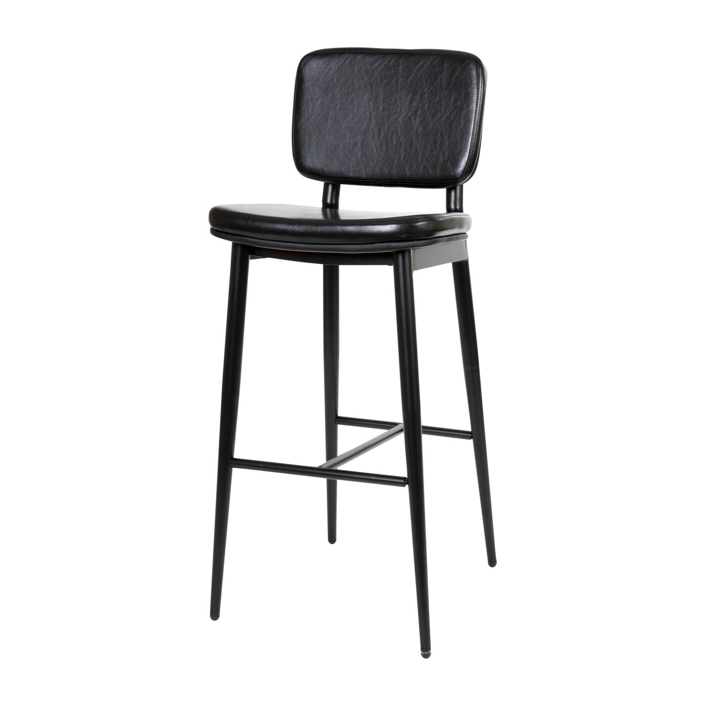 Kenzie Commercial Grade Mid-Back Barstools - Black LeatherSoft Upholstery - Black Iron Frame with Integrated Footrest - Set of 2