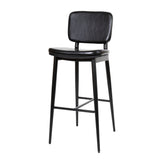 Kenzie Commercial Grade Mid-Back Barstools - Black LeatherSoft Upholstery - Black Iron Frame with Integrated Footrest - Set of 2