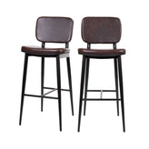 Kenzie Commercial Grade Mid-Back Barstools - Brown LeatherSoft Upholstery - Black Iron Frame with Integrated Footrest - Set of 2