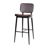 Kenzie Commercial Grade Mid-Back Barstools - Brown LeatherSoft Upholstery - Black Iron Frame with Integrated Footrest - Set of 2
