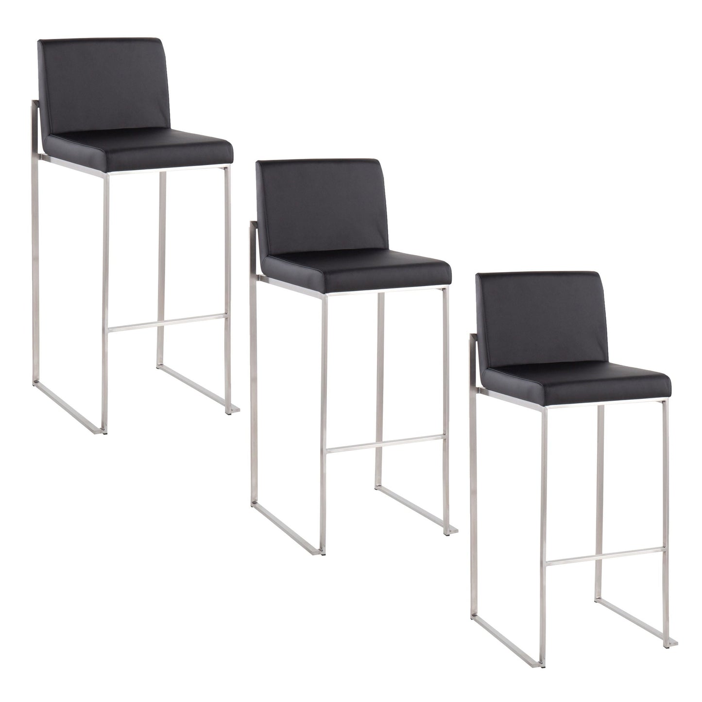 Fuji High Back 30" Fixed-Height Barstool - Set of 3