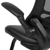 Kelista Black Mesh Sled Base Side Reception Chair with White Stitched LeatherSoft Seat and Flip-Up Arms