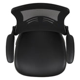 Kelista Black Mesh Sled Base Side Reception Chair with White Stitched LeatherSoft Seat and Flip-Up Arms