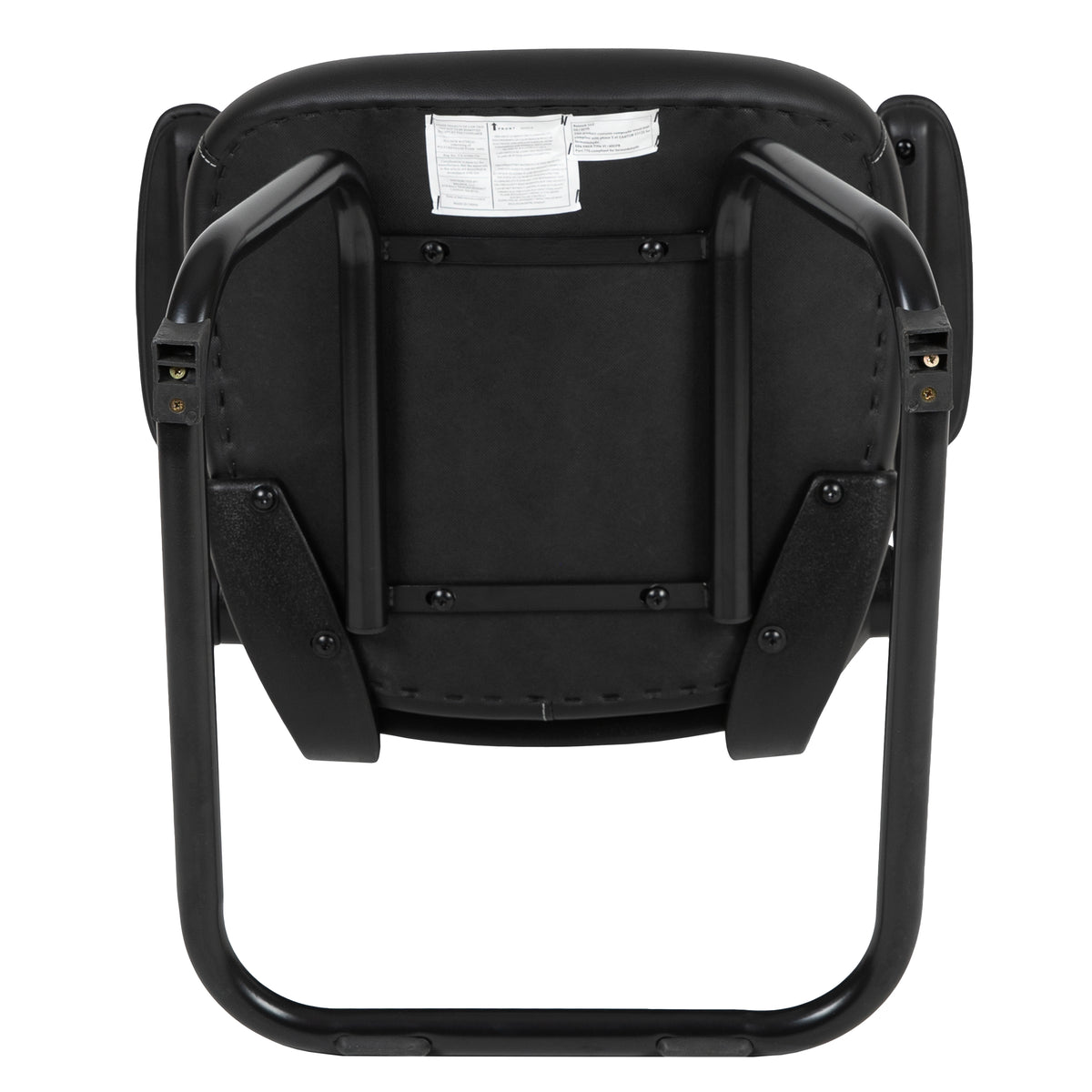 Kelista Black Mesh Sled Base Side Reception Chair with White Stitched LeatherSoft Seat and Flip-Up Arms