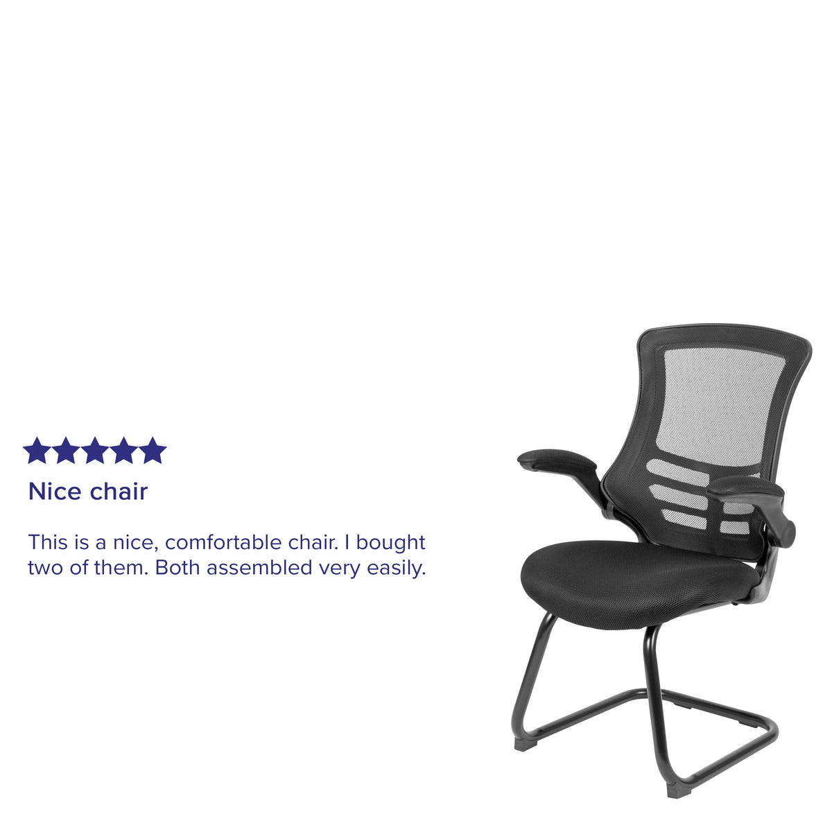 Kelista Black Mesh Sled Base Side Reception Chair with Flip-Up Arms