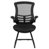 Kelista Black Mesh Sled Base Side Reception Chair with Flip-Up Arms