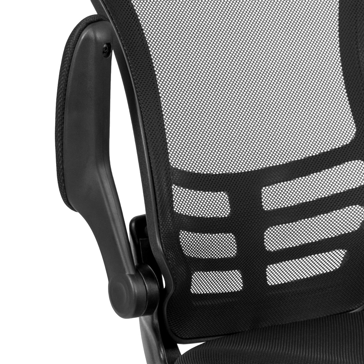 Kelista Black Mesh Sled Base Side Reception Chair with Flip-Up Arms