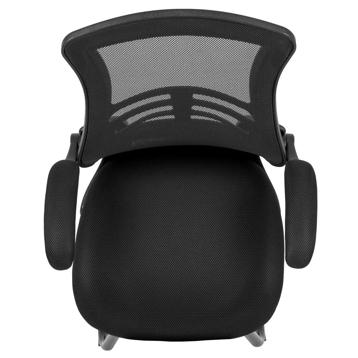 Kelista Black Mesh Sled Base Side Reception Chair with Flip-Up Arms