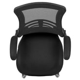 Kelista Black Mesh Sled Base Side Reception Chair with Flip-Up Arms