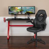 Optis Red Gaming Desk and Black Racing Chair Set with Cup Holder and Headphone Hook