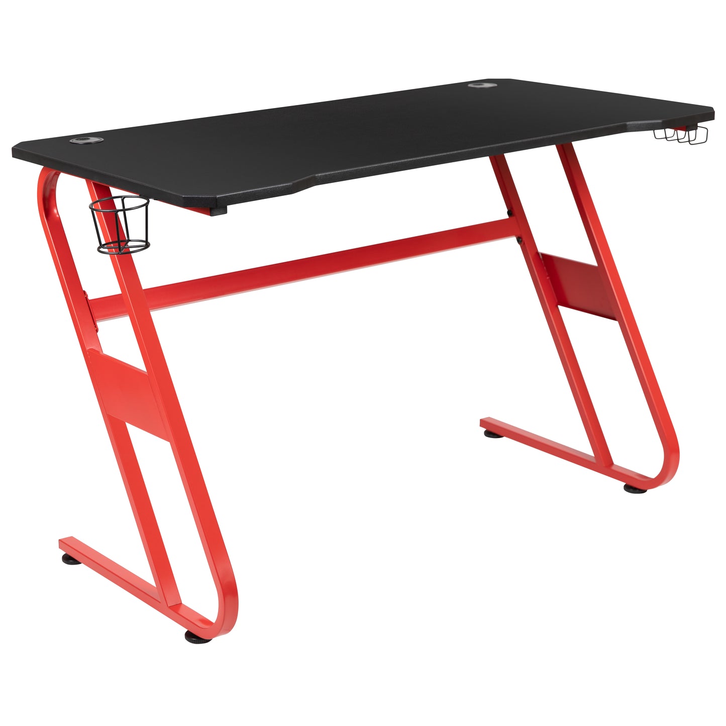 Optis Red Gaming Desk and Black Racing Chair Set with Cup Holder and Headphone Hook