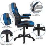 Optis Red Gaming Desk and Blue/Black Racing Chair Set with Cup Holder and Headphone Hook