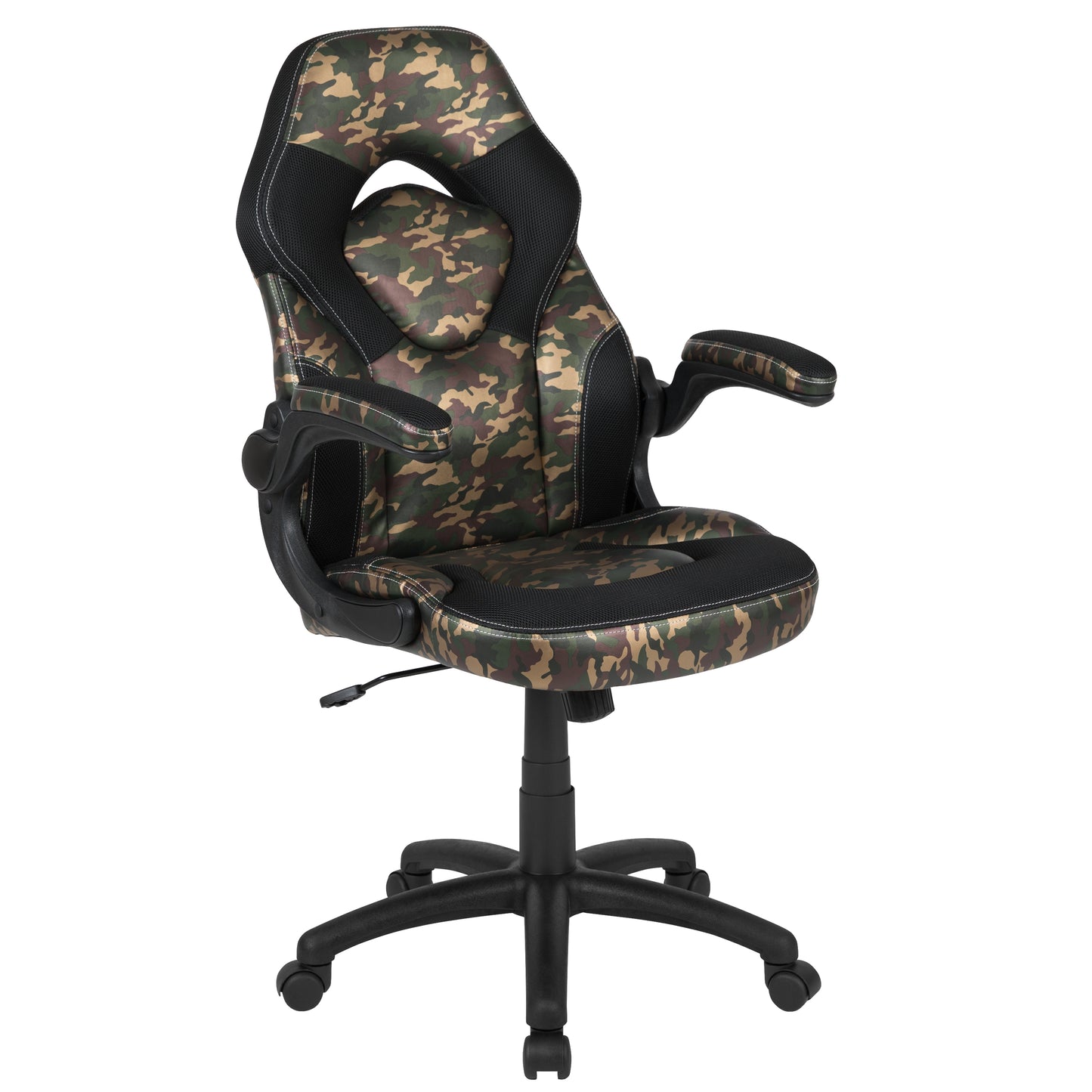 Optis Red Gaming Desk and Camouflage/Black Racing Chair Set with Cup Holder and Headphone Hook
