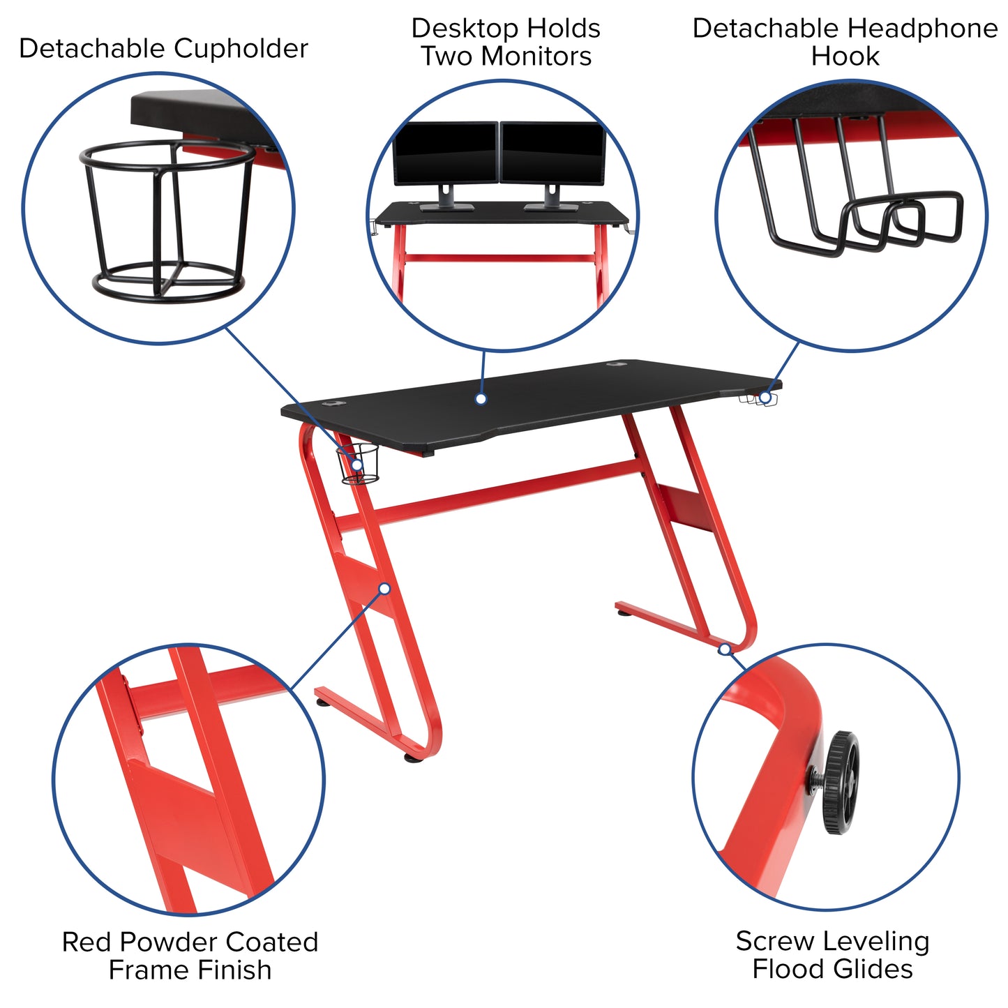 Optis Red Gaming Desk and Green/Black Racing Chair Set with Cup Holder and Headphone Hook