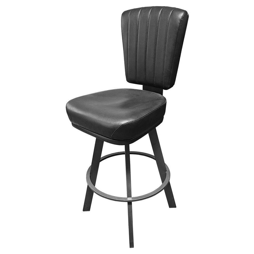 Monarch XL Swivel Bar Stool with Bucket Seat and Iron Gray Frame in Black Vinyl