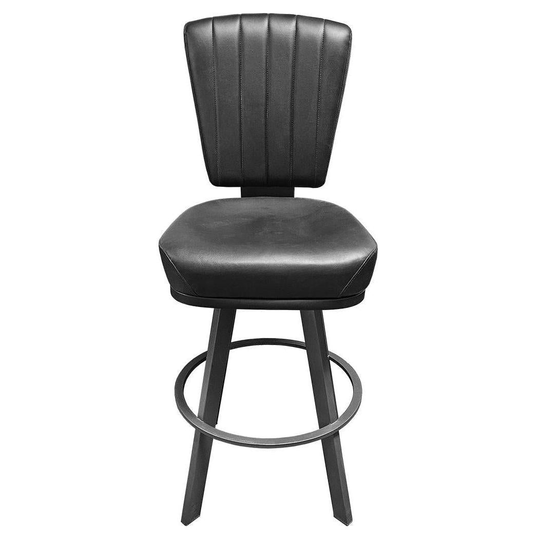 Monarch XL Swivel Bar Stool with Bucket Seat and Iron Gray Frame in Black Vinyl