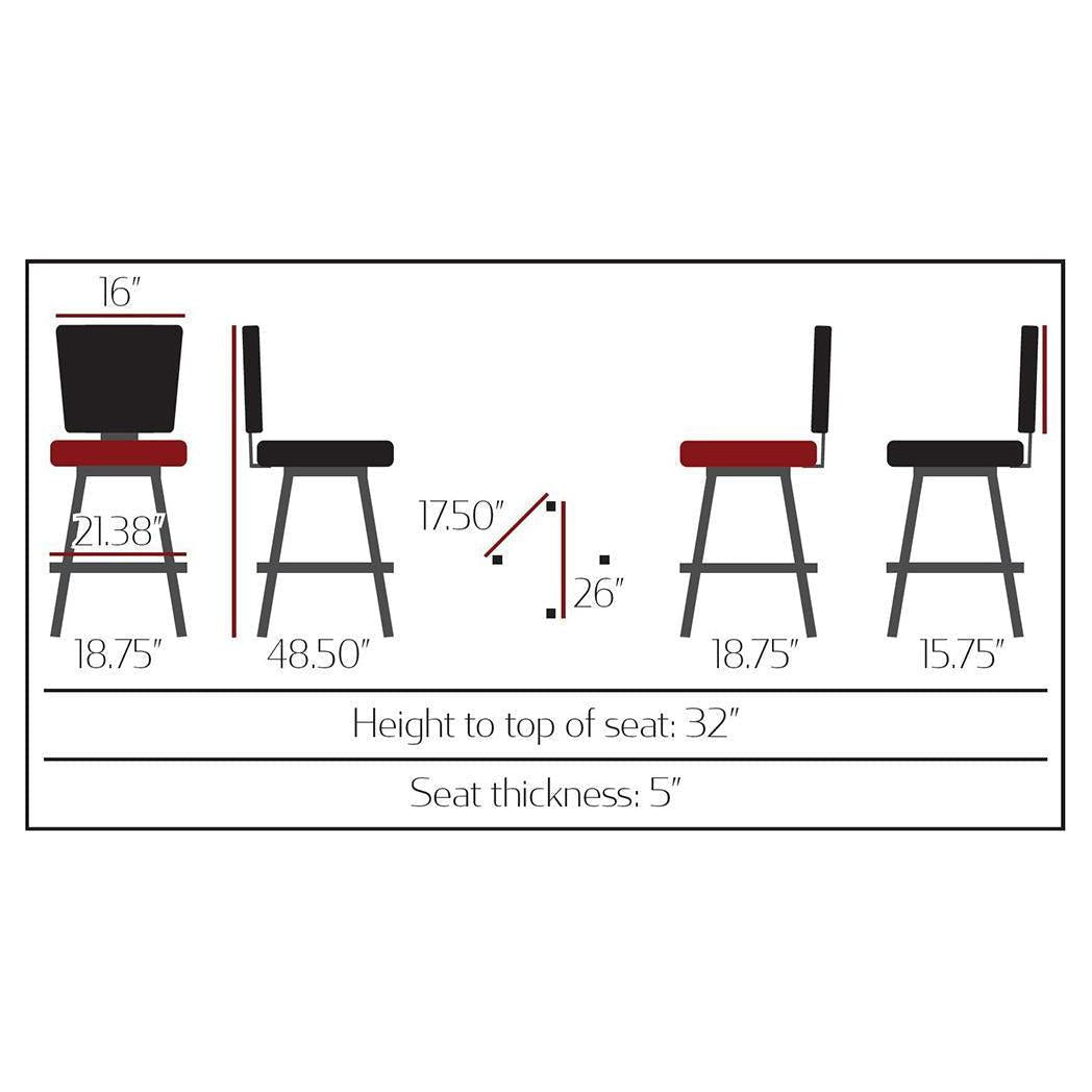 Monarch XL Swivel Bar Stool with Bucket Seat and Iron Gray Frame in Black Vinyl
