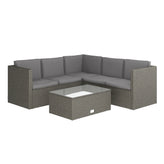 Roan Indoor/Outdoor L-Shaped Sectional with Coffee Table in Gray Wicker PE Rattan with Gray Cushions
