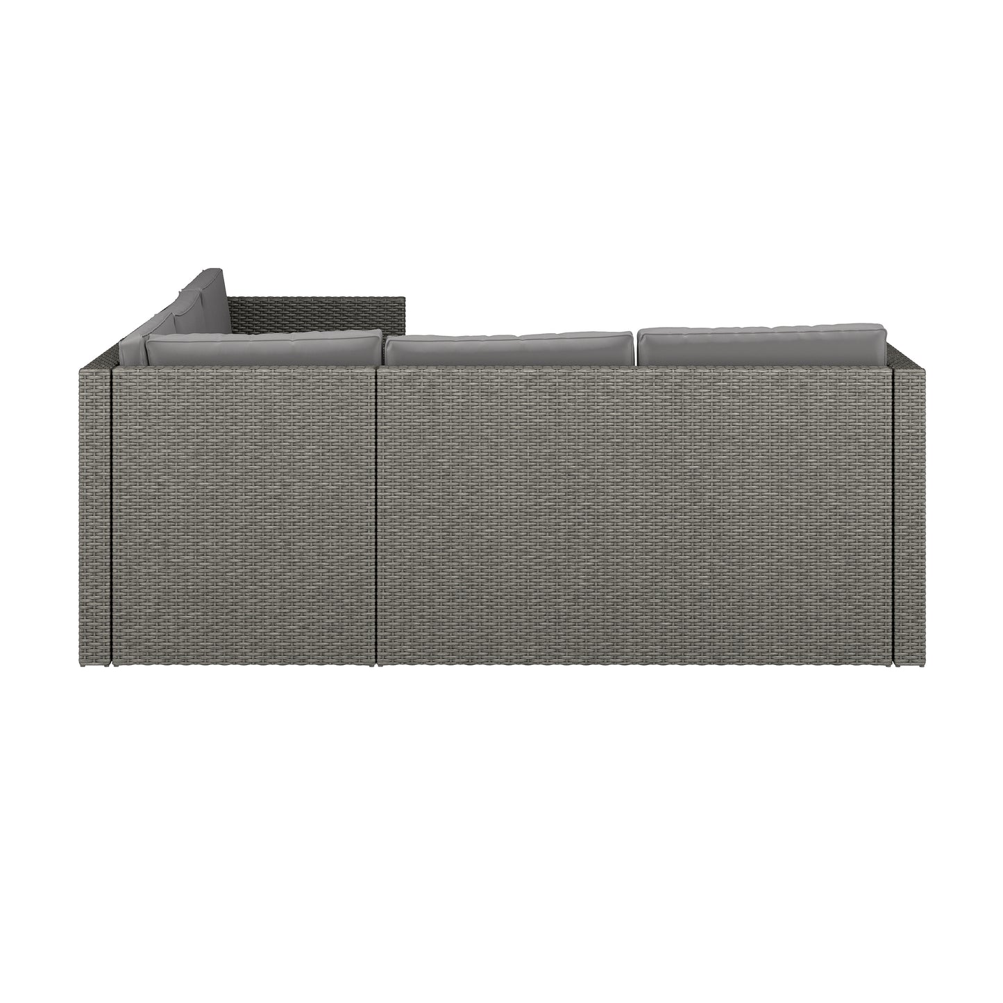 Roan Indoor/Outdoor L-Shaped Sectional with Coffee Table in Gray Wicker PE Rattan with Gray Cushions