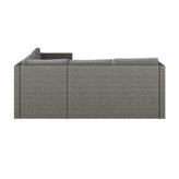 Roan Indoor/Outdoor L-Shaped Sectional with Coffee Table in Gray Wicker PE Rattan with Gray Cushions